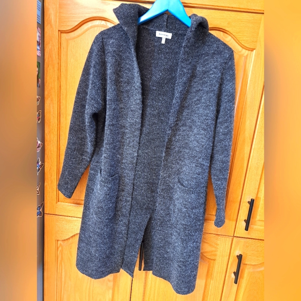 Womens Hoodie Sweater Coat Cardigan Gray Mohair Look
